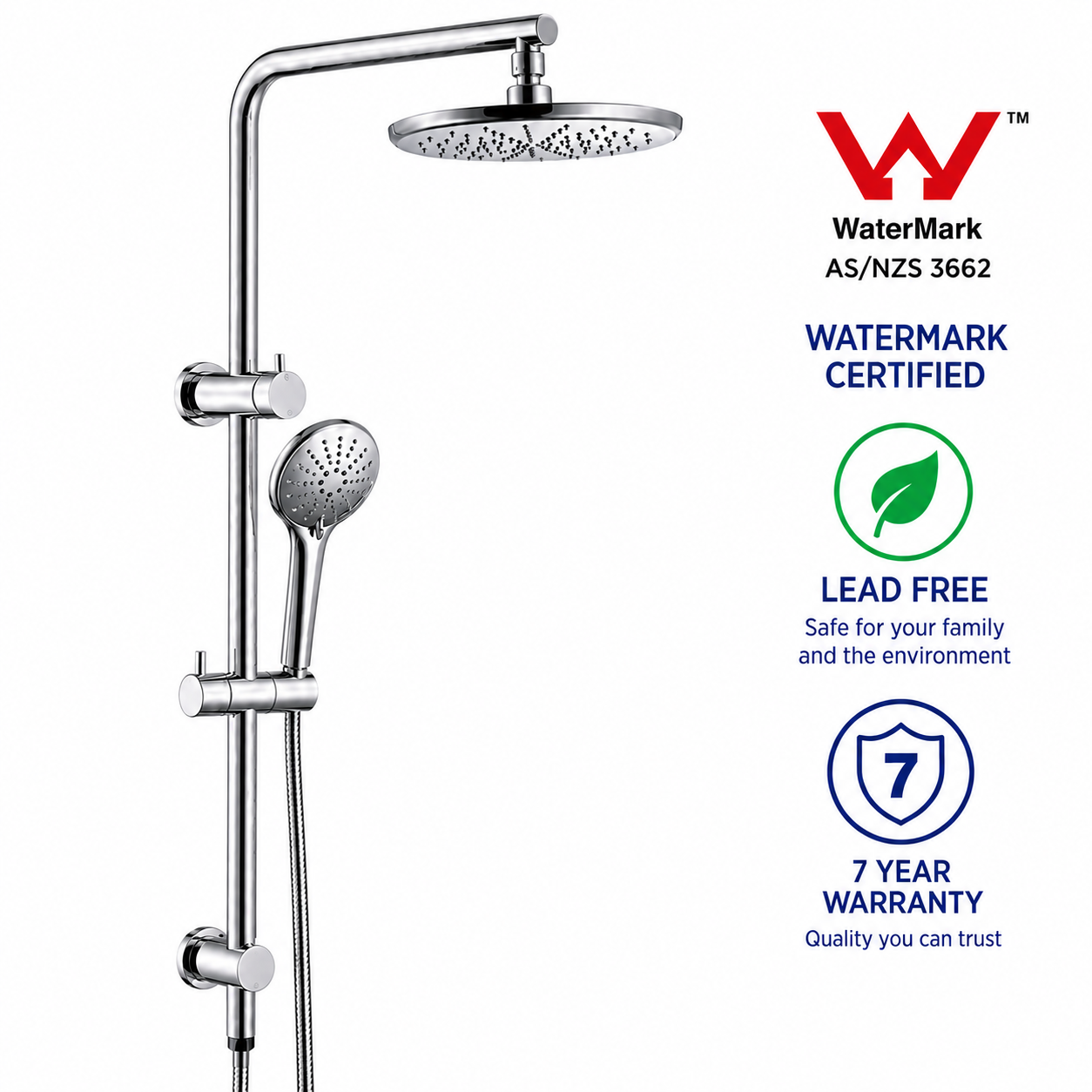 German Design Chrome Rain Shower Set (Watermark & Warranty)