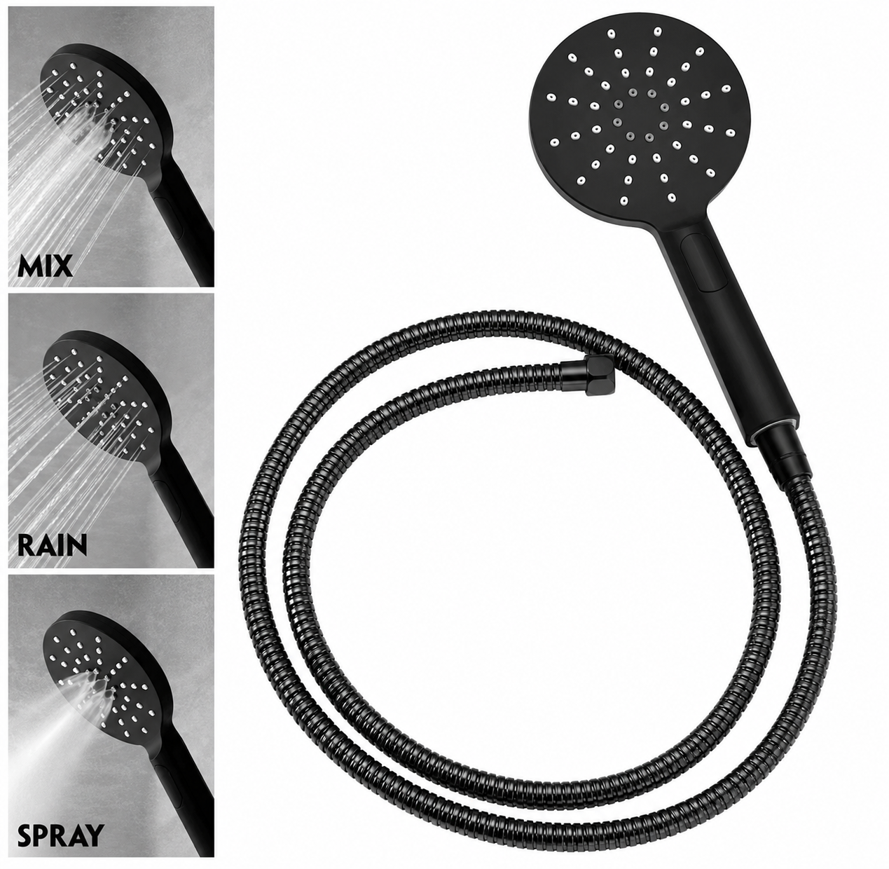 NUVORA Matte Black Swivel Hand Shower (Watermark & Warranty)
