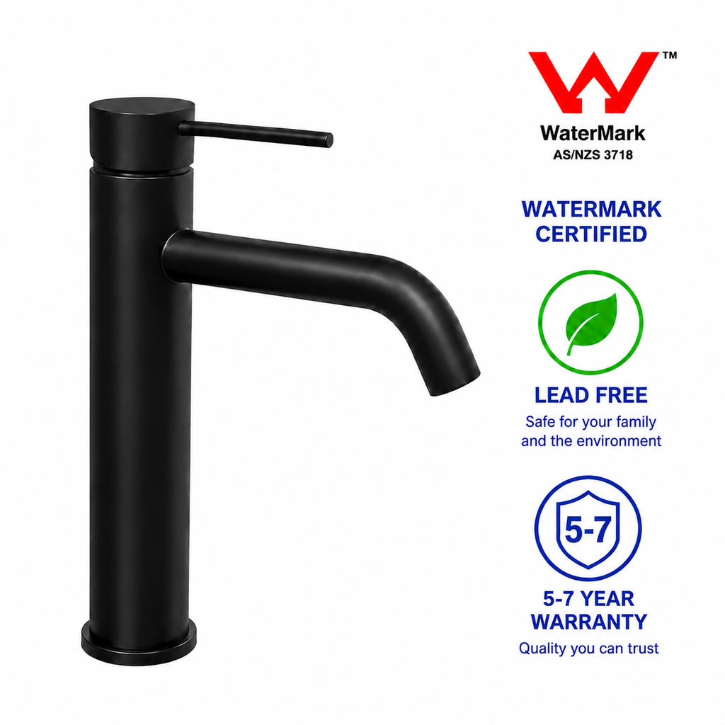 NUVORA Matte Black Tall Basin Mixer (Watermark & Warranty)